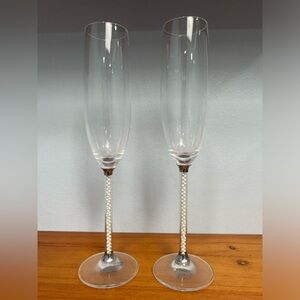 LENOX Jubilee Pearl Champagne Toasting Wedding Flute 10 3/4" Pearl Stem Set Of 2